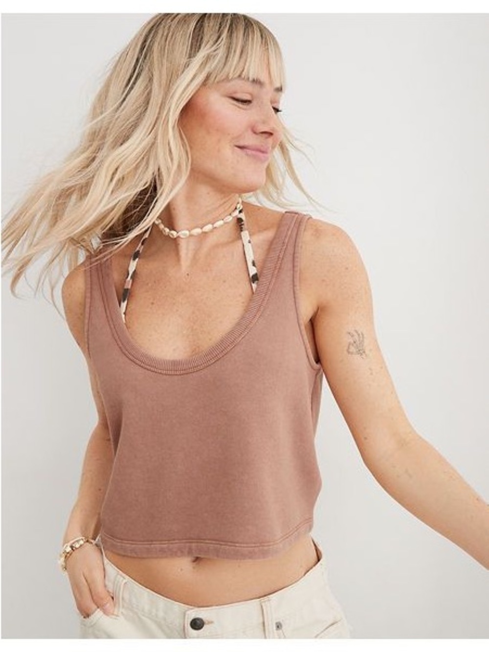 Aerie Washed Mauve Scoop Neck Cropped Tank Top Size Medium
